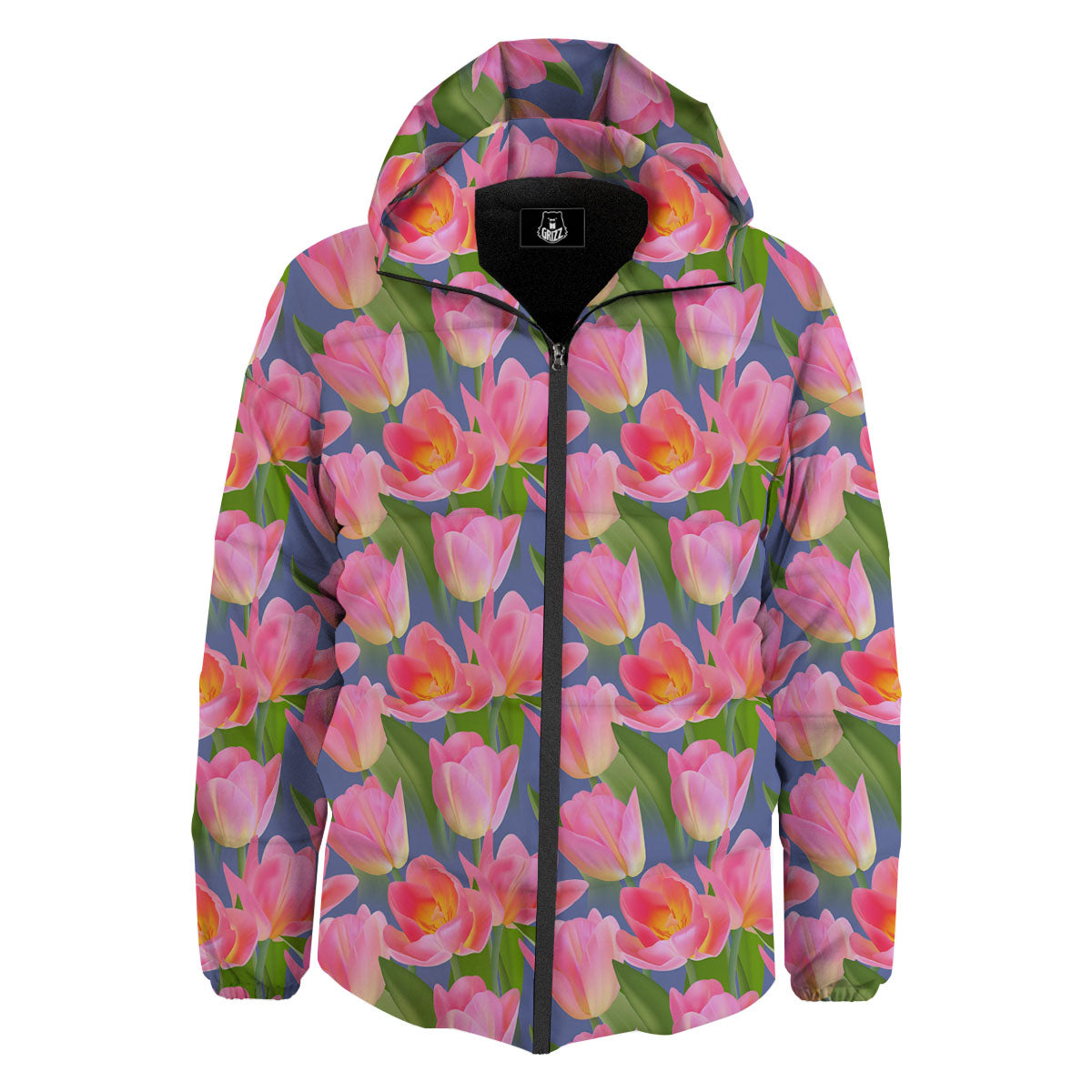 Watercolor Tulip Pink Print Pattern Down Jacket-grizzshop