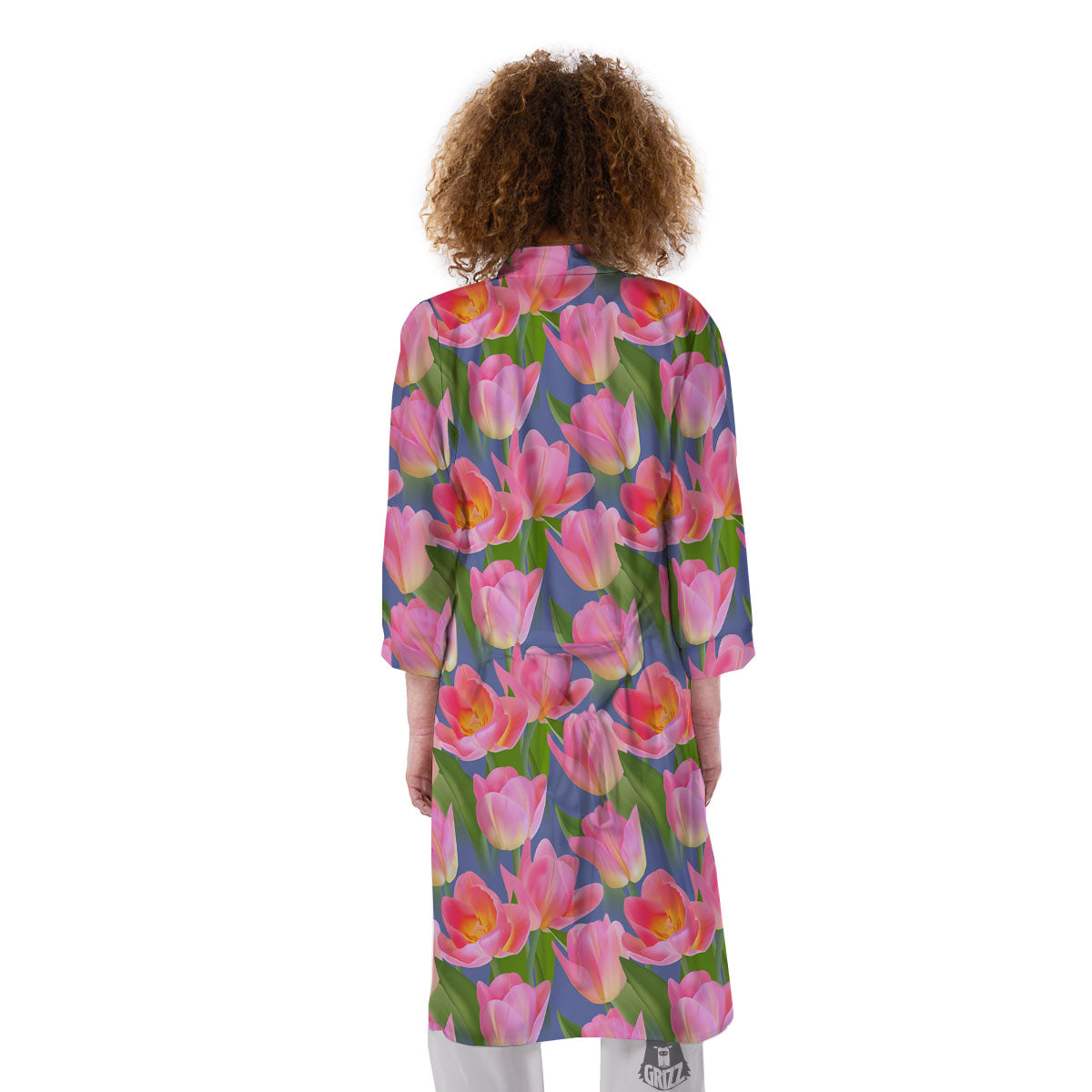 Watercolor Tulip Pink Print Pattern Kimono-grizzshop