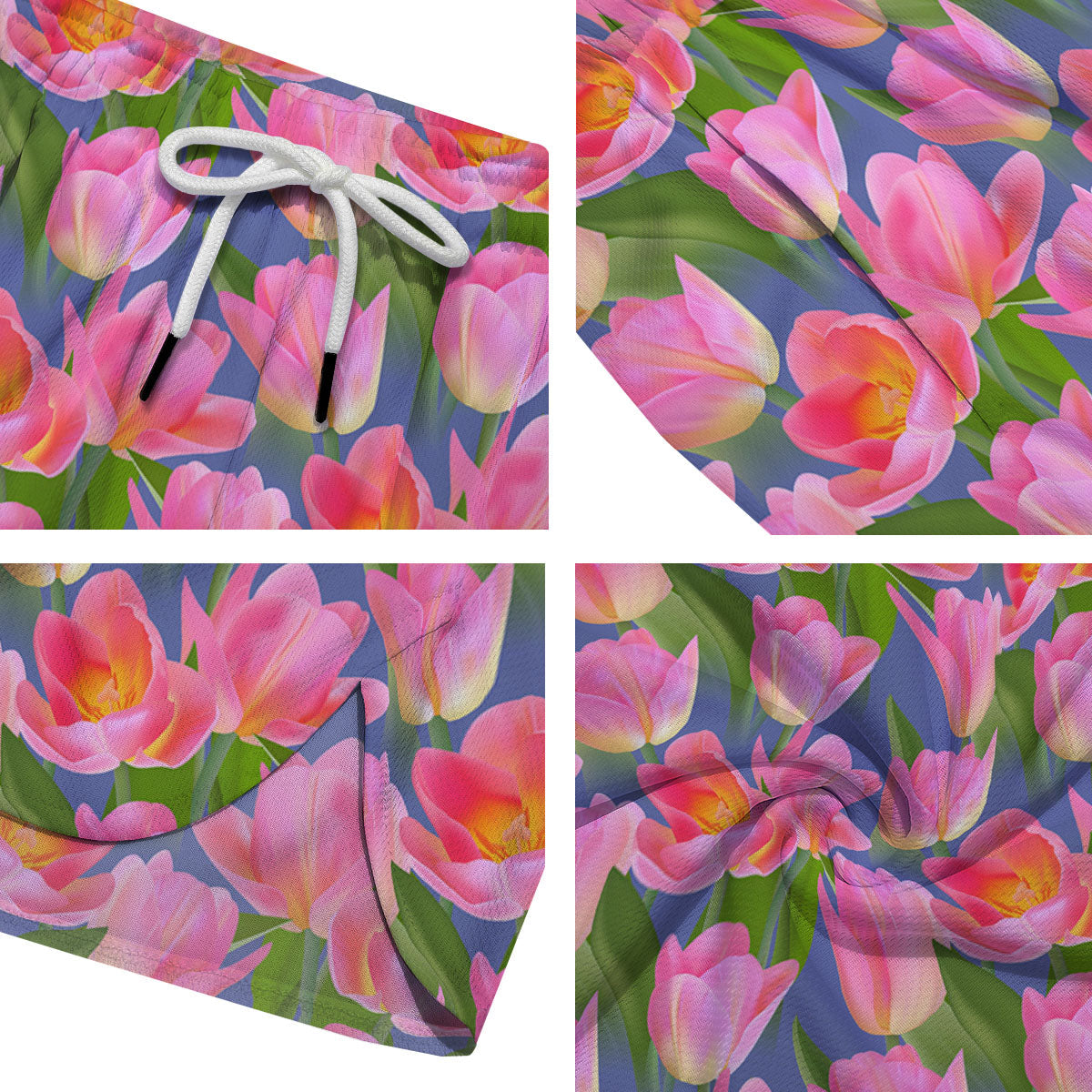 Watercolor Tulip Pink Print Pattern Men's Running Shorts-grizzshop