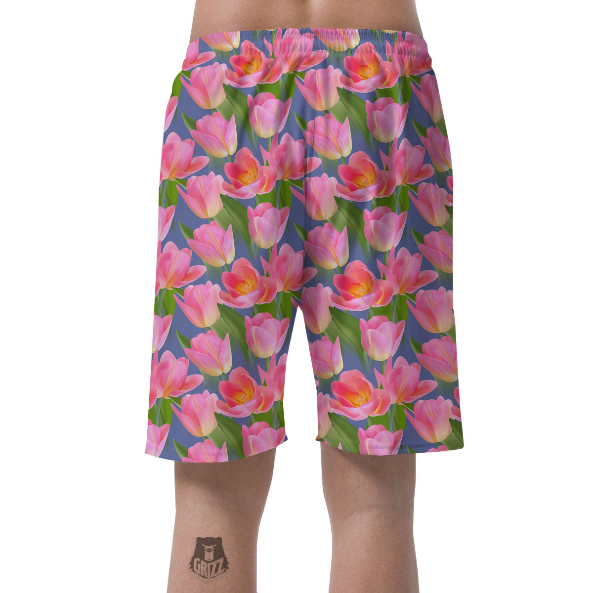 Watercolor Tulip Pink Print Pattern Men's Shorts-grizzshop