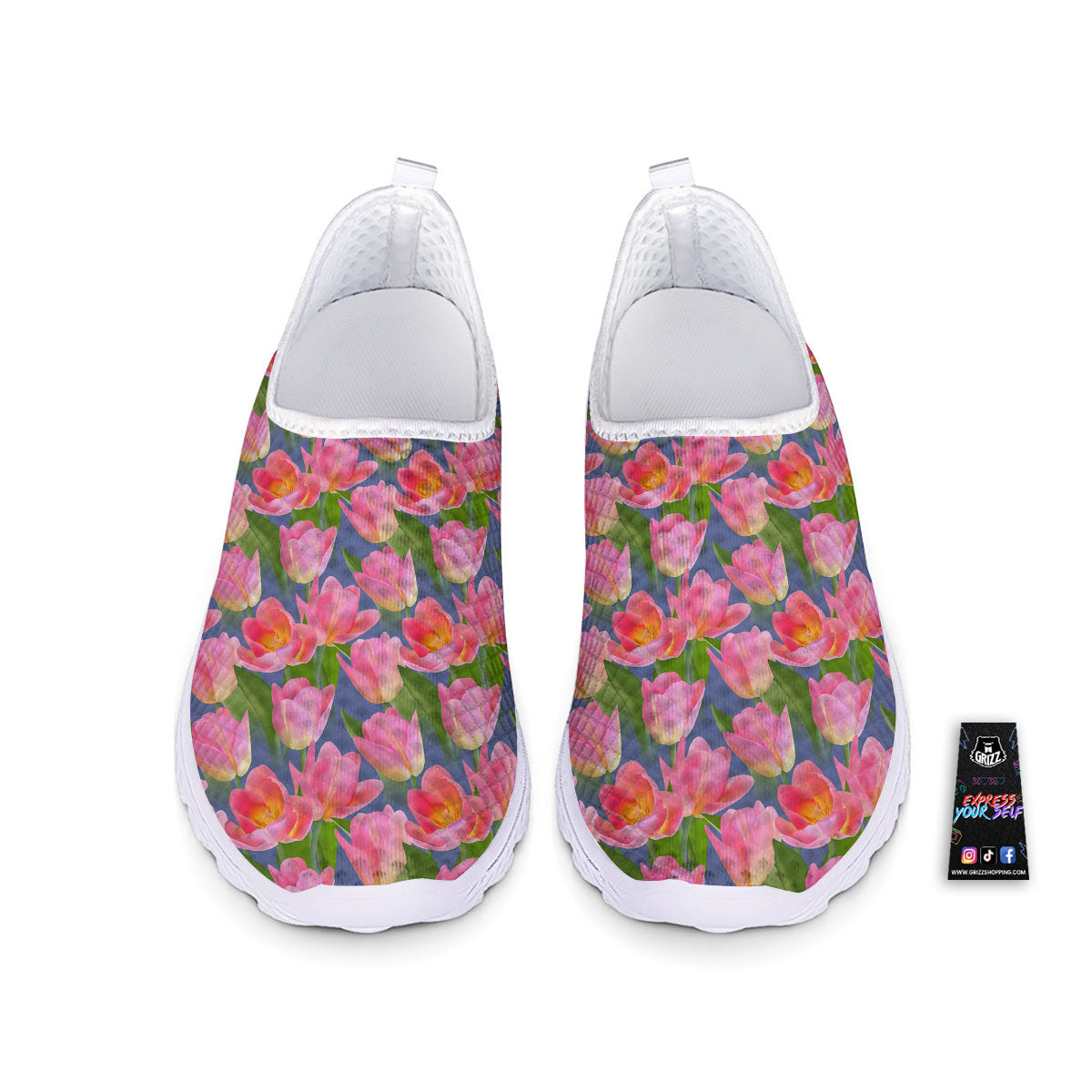 Watercolor Tulip Pink Print Pattern Nurse Shoes-grizzshop