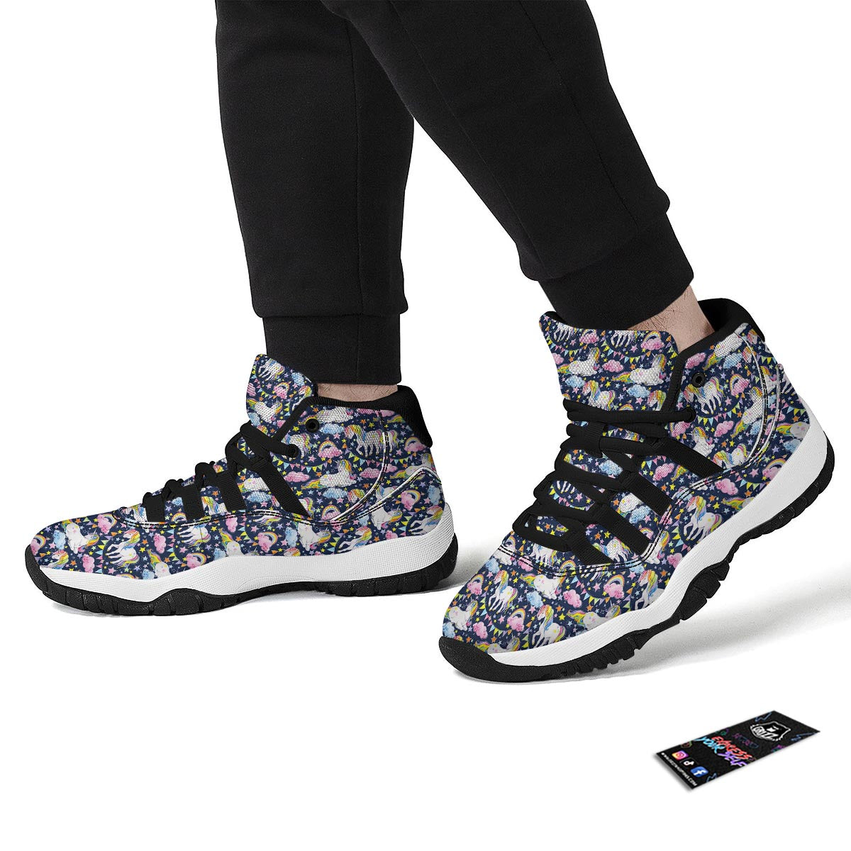 Watercolor Unicorn Black Bball Shoes-grizzshop