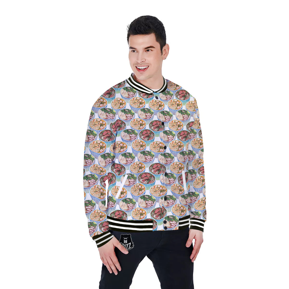 Watercolor Vietnamese Pho Print Pattern Baseball Jacket-grizzshop