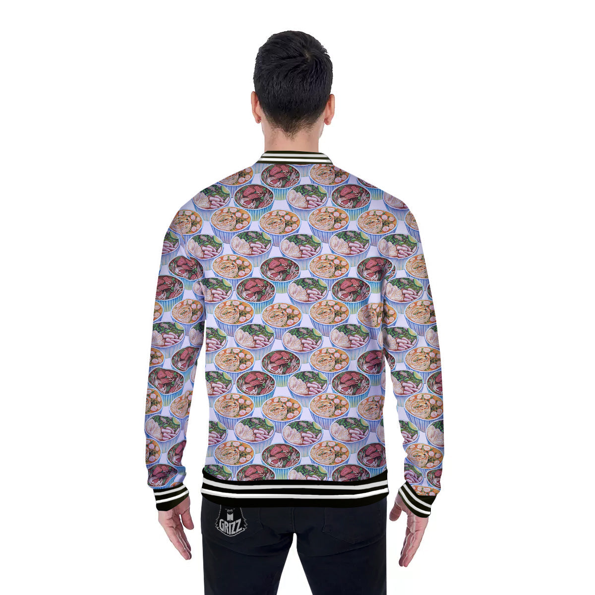 Watercolor Vietnamese Pho Print Pattern Baseball Jacket-grizzshop