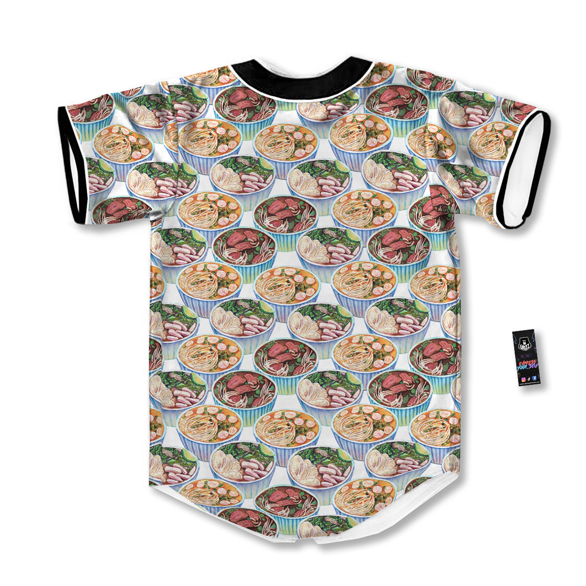 Watercolor Vietnamese Pho Print Pattern Baseball Jersey-grizzshop
