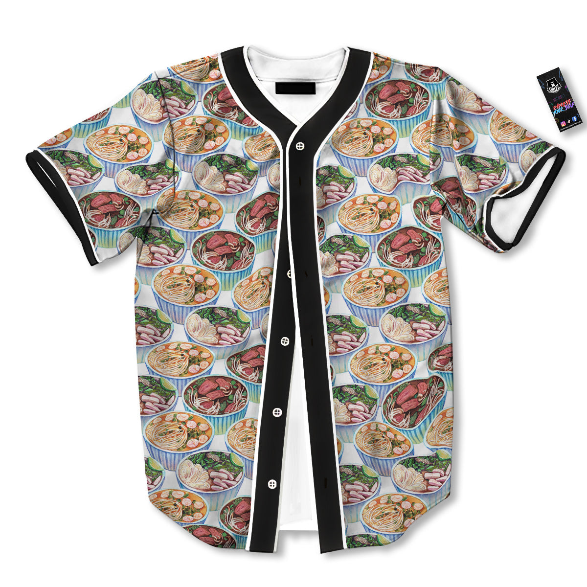 Watercolor Vietnamese Pho Print Pattern Baseball Jersey-grizzshop