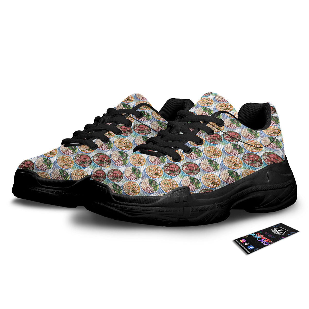 Watercolor Vietnamese Pho Print Pattern Black Chunky Shoes-grizzshop