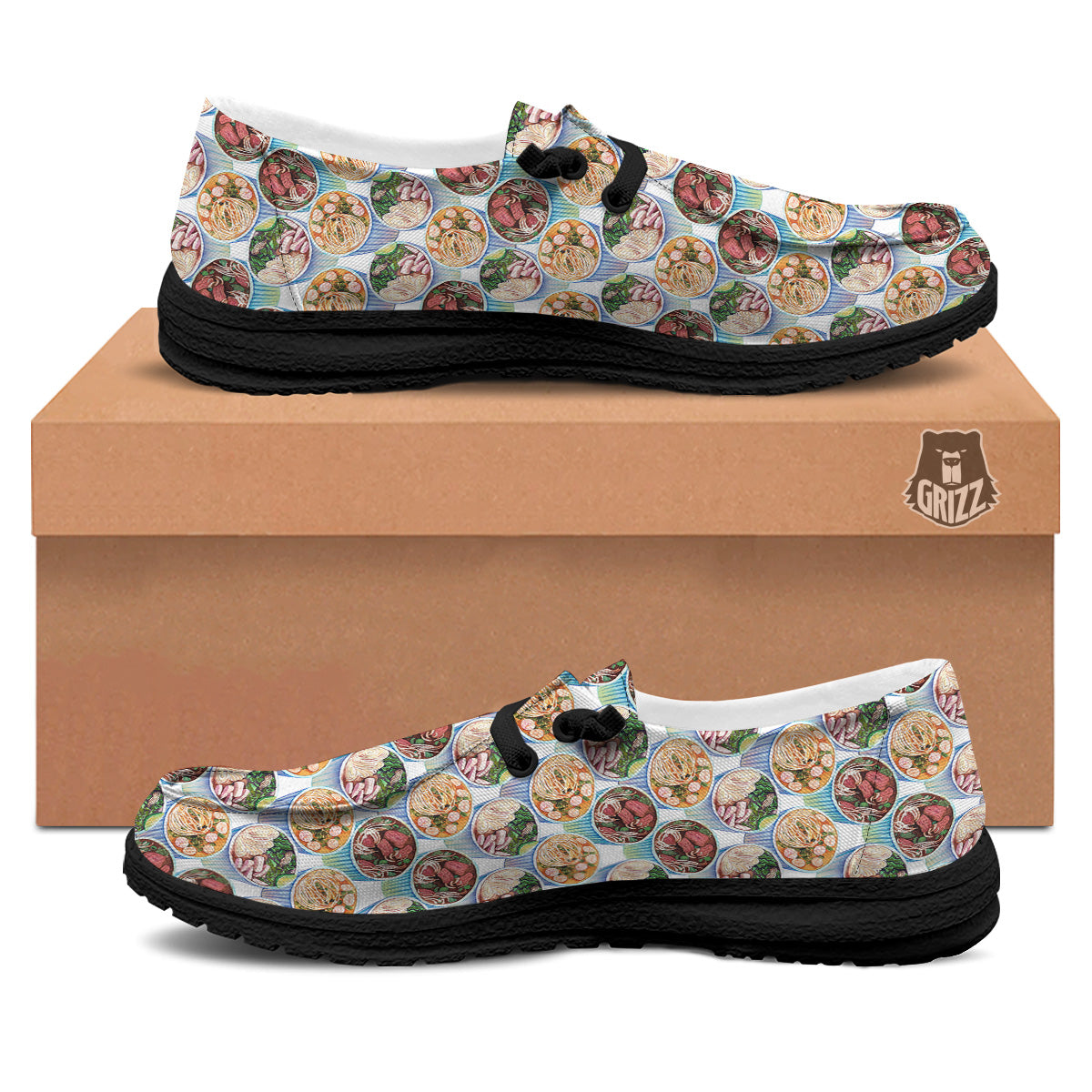 Watercolor Vietnamese Pho Print Pattern Black Loafers-grizzshop