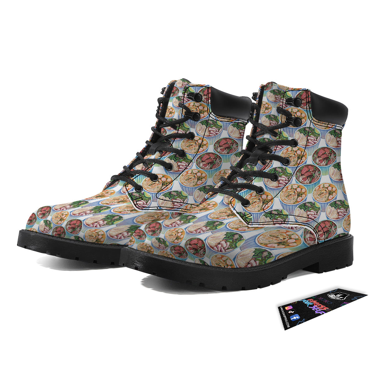 Watercolor Vietnamese Pho Print Pattern Boots-grizzshop