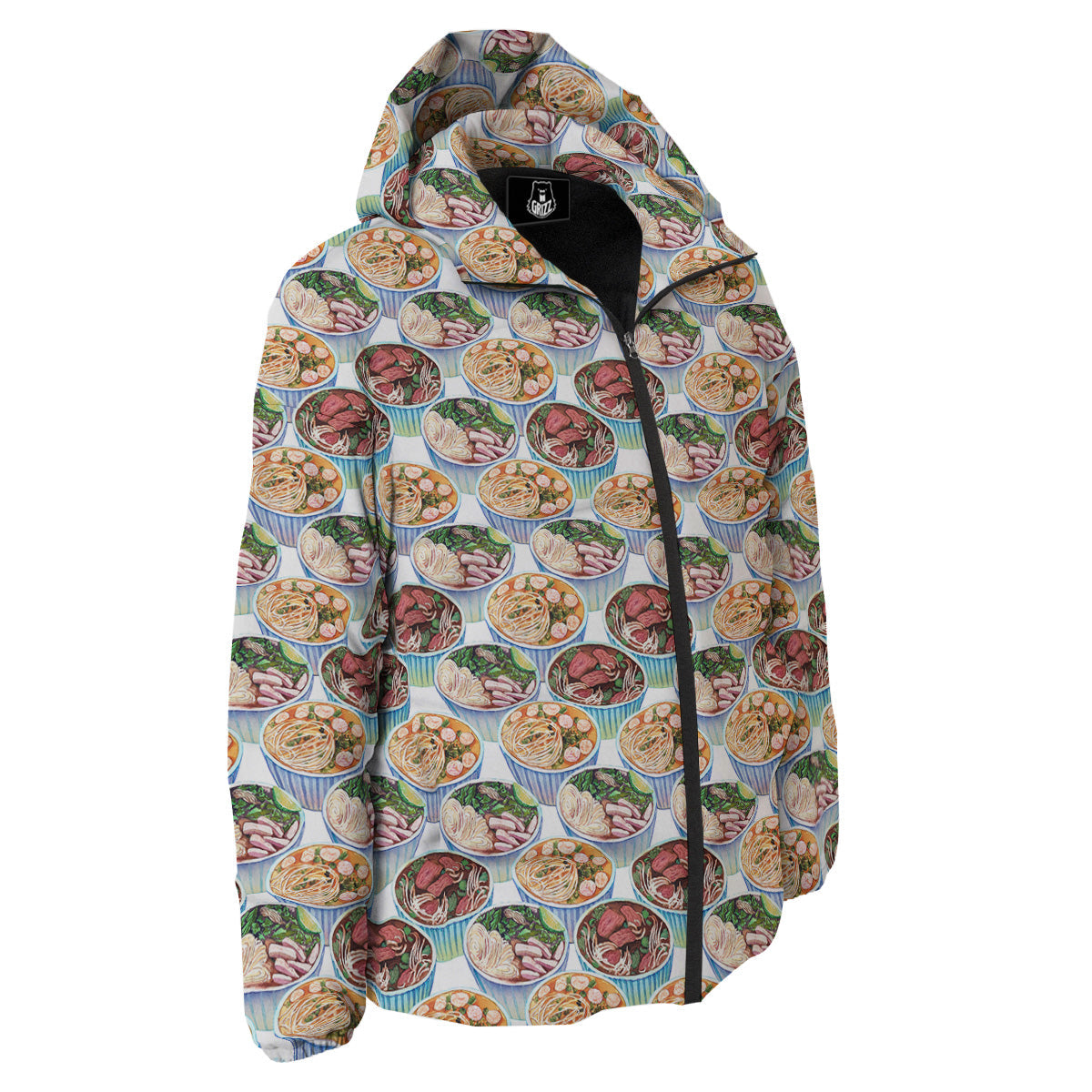 Watercolor Vietnamese Pho Print Pattern Down Jacket-grizzshop