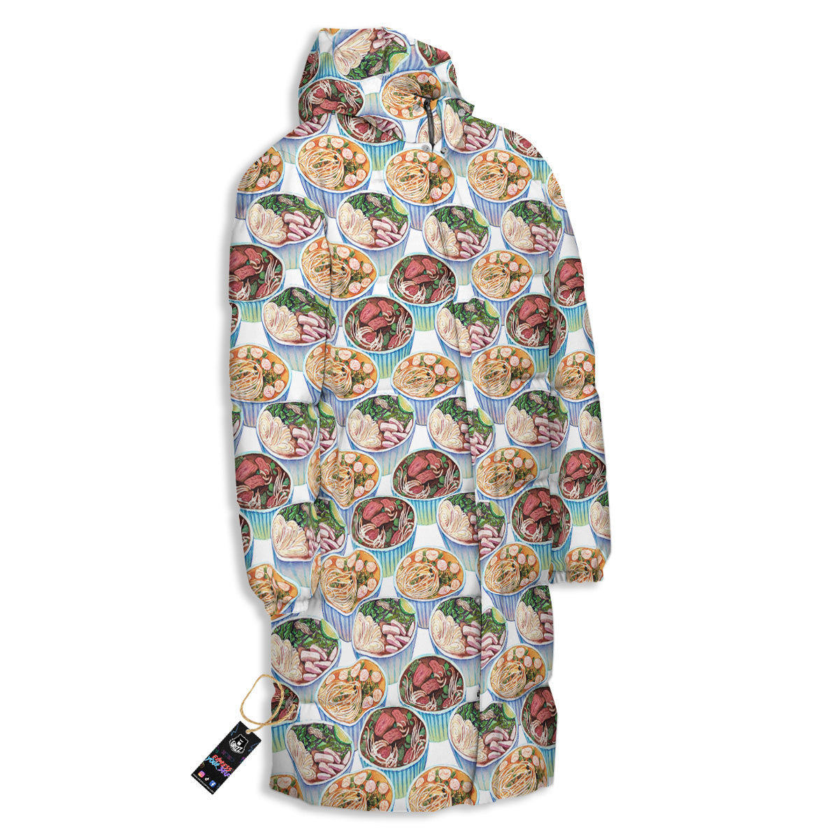Watercolor Vietnamese Pho Print Pattern Long Down Jacket-grizzshop