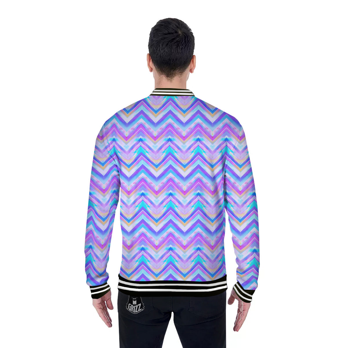 Watercolor Zig Zag Ornament Print Pattern Baseball Jacket-grizzshop
