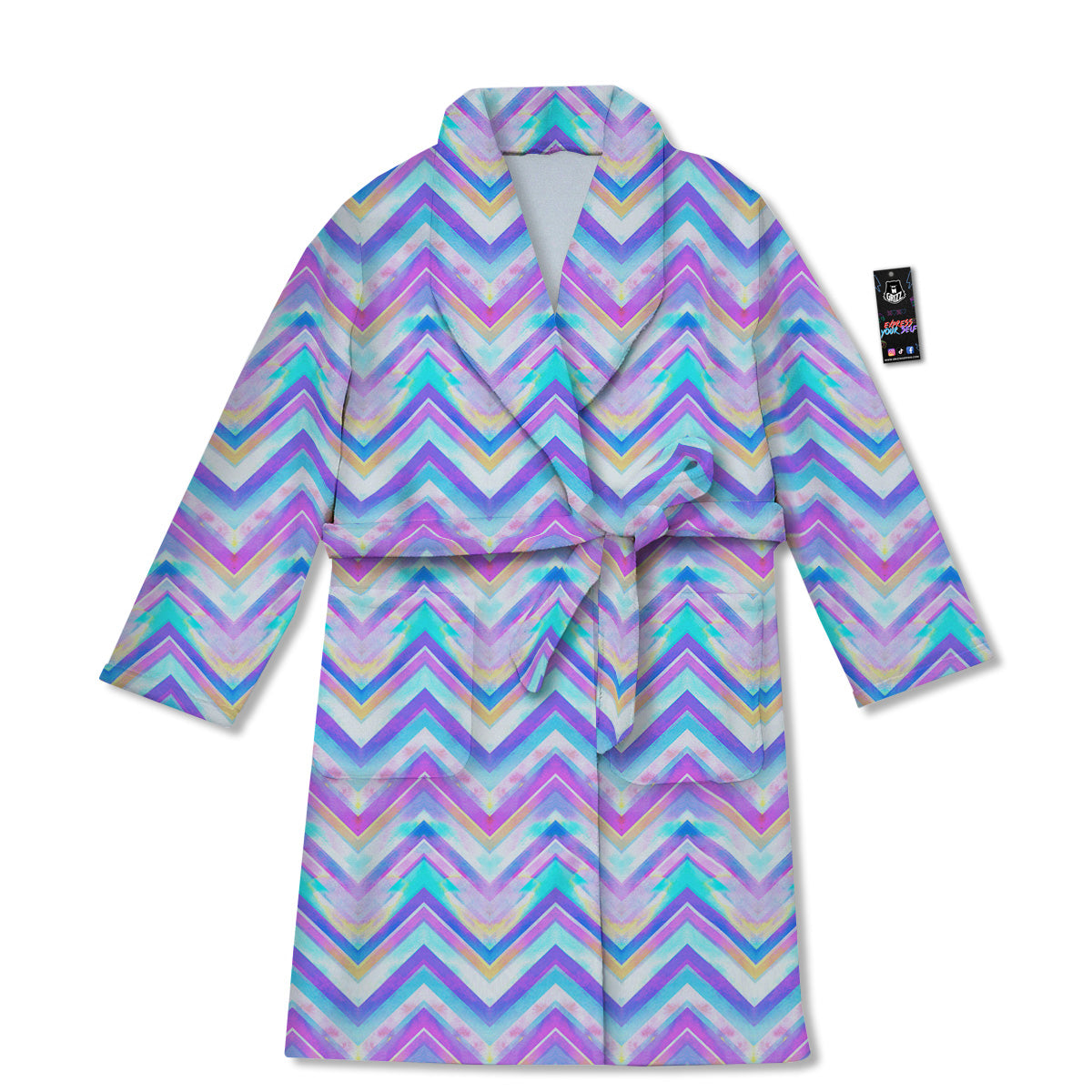 Watercolor Zig Zag Ornament Print Pattern Bathrobe-grizzshop