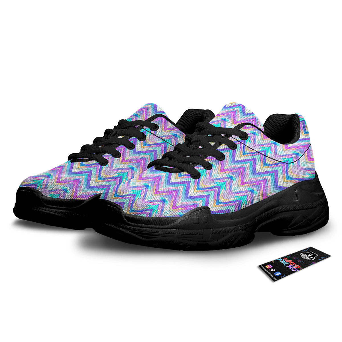 Watercolor Zig Zag Ornament Print Pattern Black Chunky Shoes-grizzshop