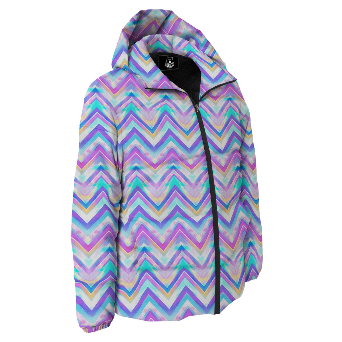 Watercolor Zig Zag Ornament Print Pattern Down Jacket-grizzshop