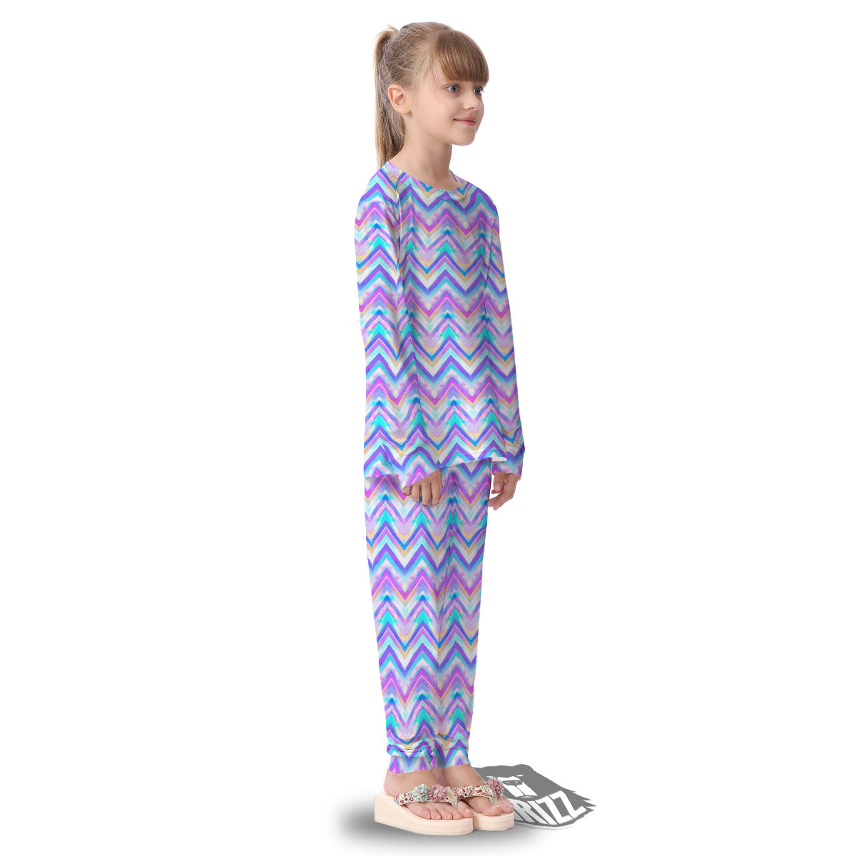 Watercolor Zig Zag Ornament Print Pattern Kid's Pajamas-grizzshop