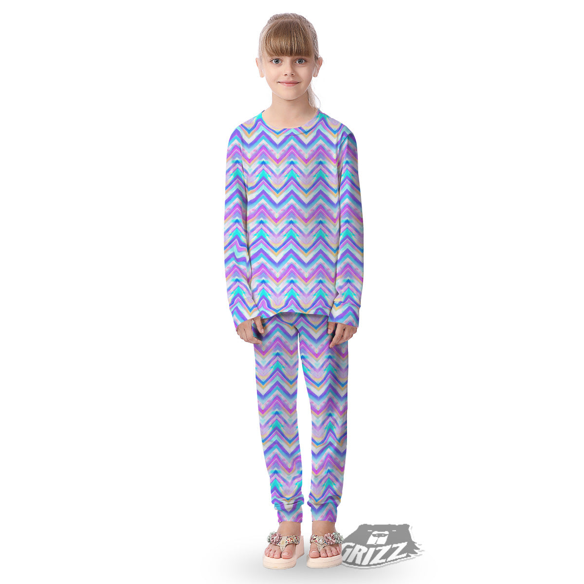 Watercolor Zig Zag Ornament Print Pattern Kid's Pajamas-grizzshop