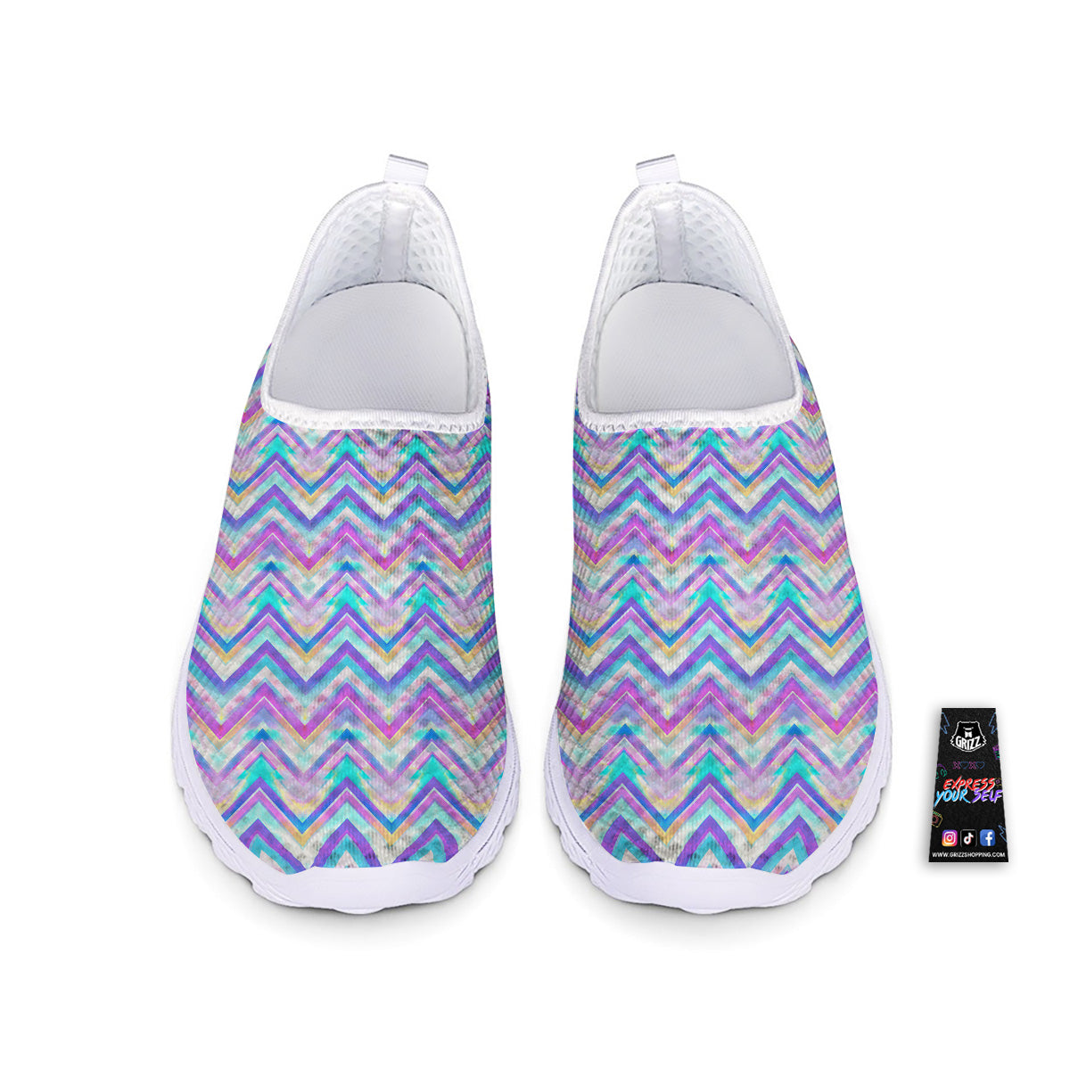 Watercolor Zig Zag Ornament Print Pattern Nurse Shoes-grizzshop