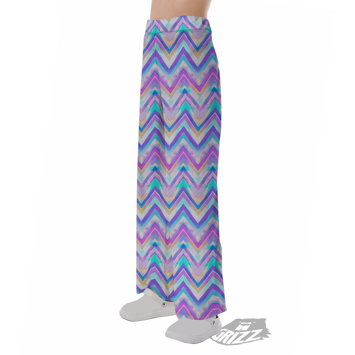 Watercolor Zig Zag Ornament Print Pattern Pajama Pants-grizzshop
