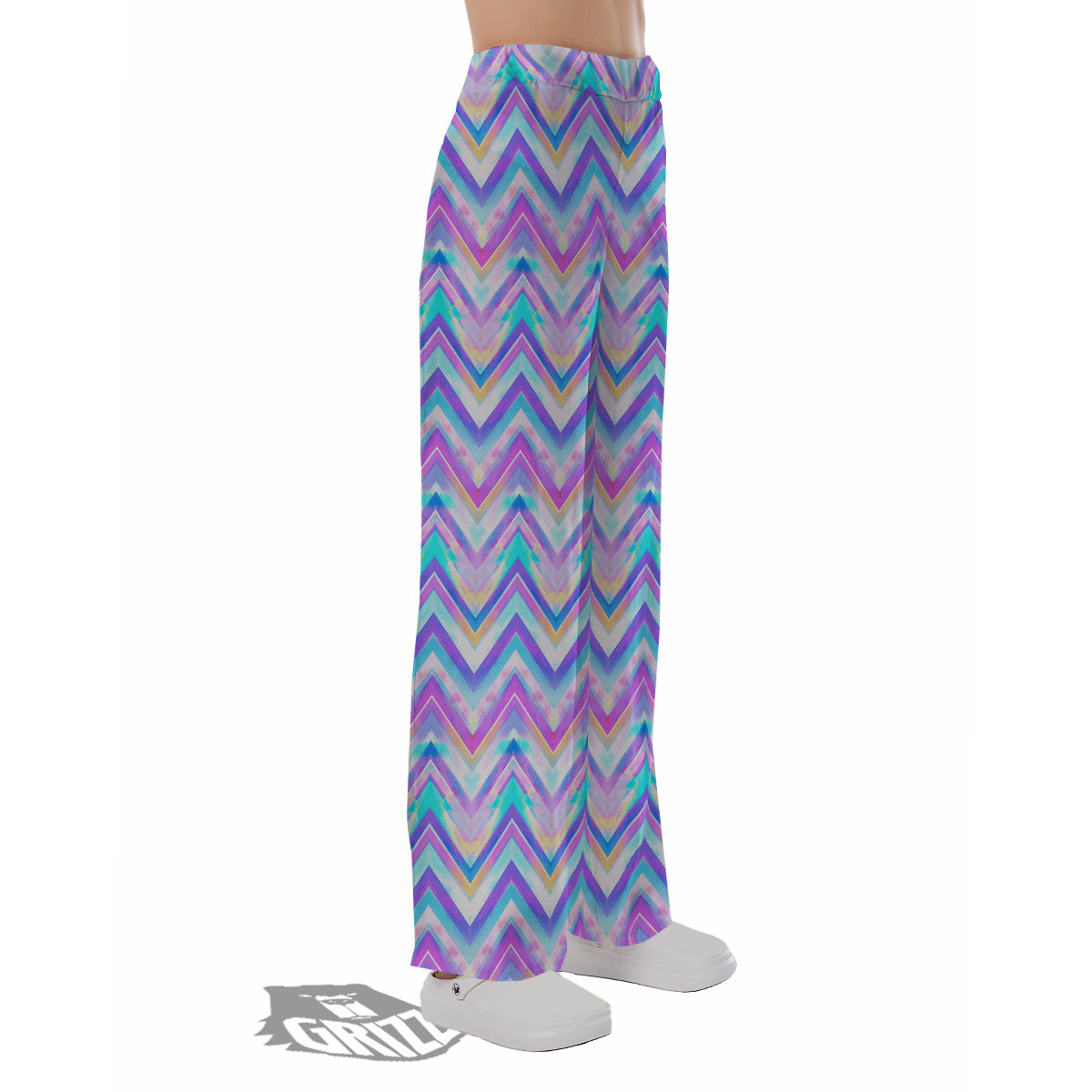 Watercolor Zig Zag Ornament Print Pattern Pajama Pants-grizzshop