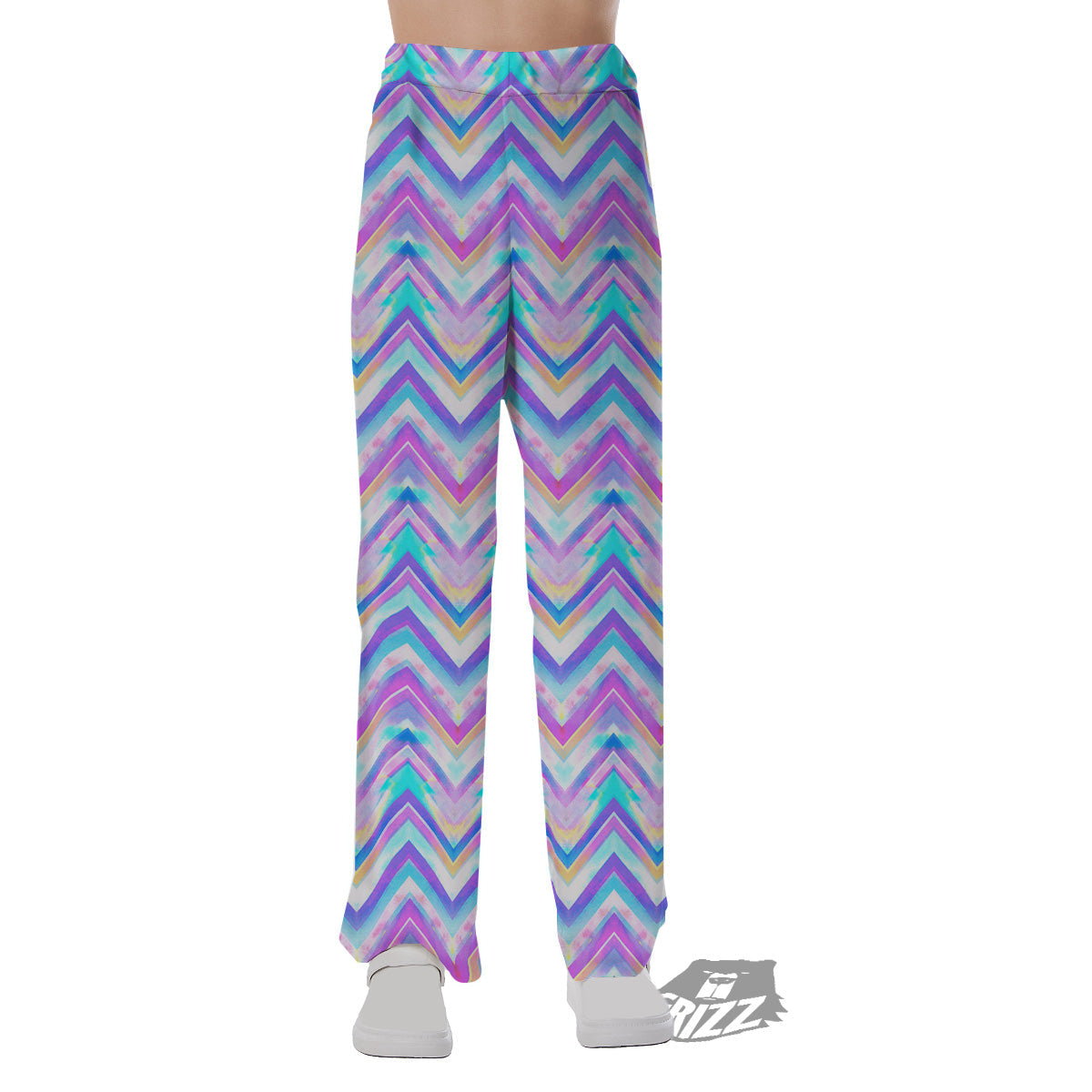 Watercolor Zig Zag Ornament Print Pattern Pajama Pants-grizzshop