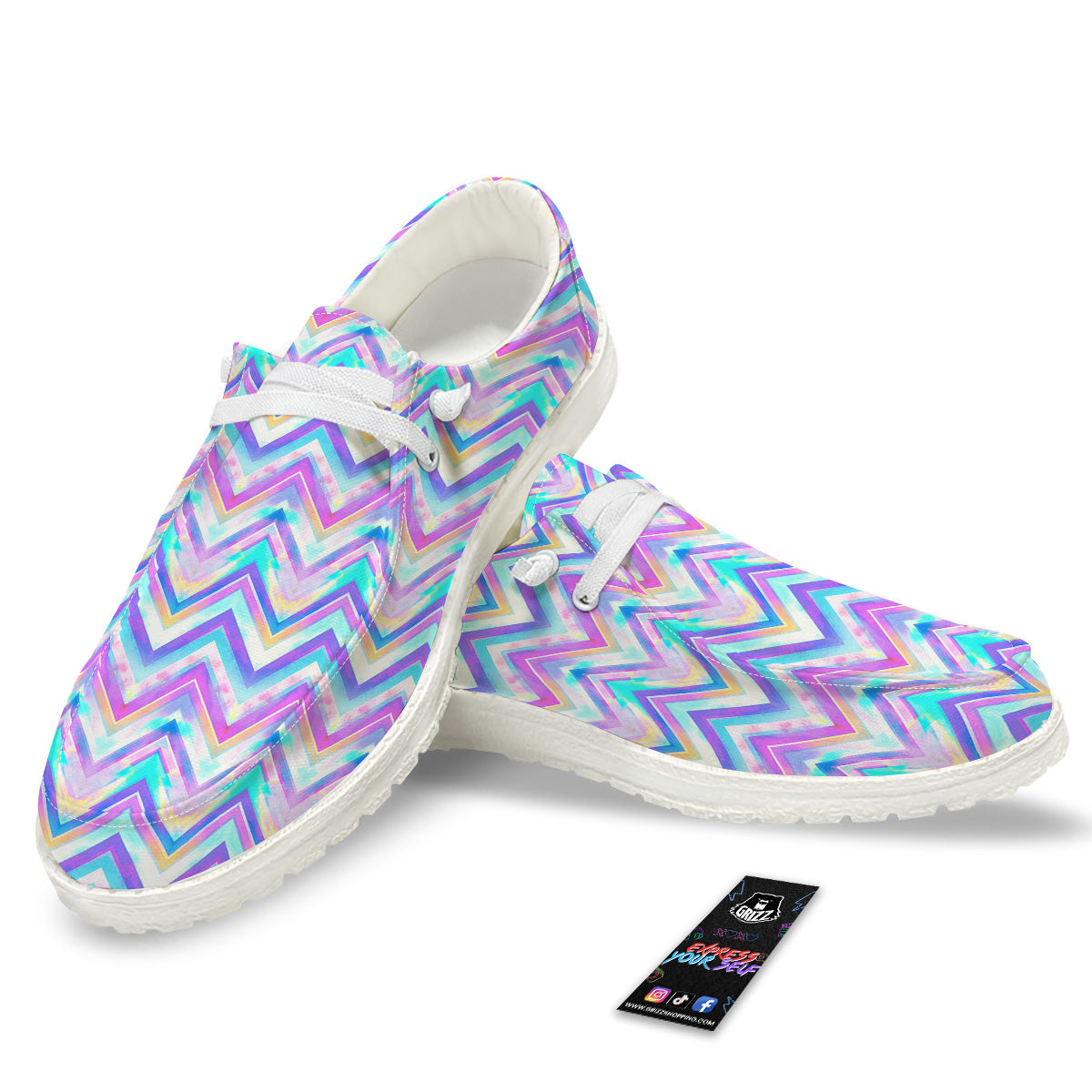 Watercolor Zig Zag Ornament Print Pattern White Loafers-grizzshop