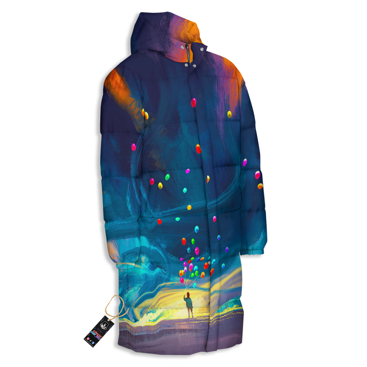 Watercolor Balloons And Storm Print Long Down Jacket