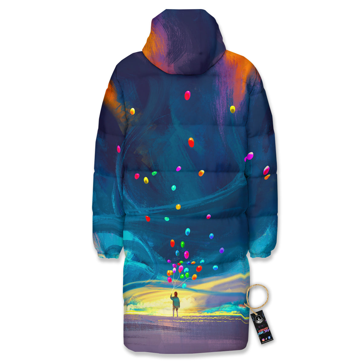 Watercolor Balloons And Storm Print Long Down Jacket