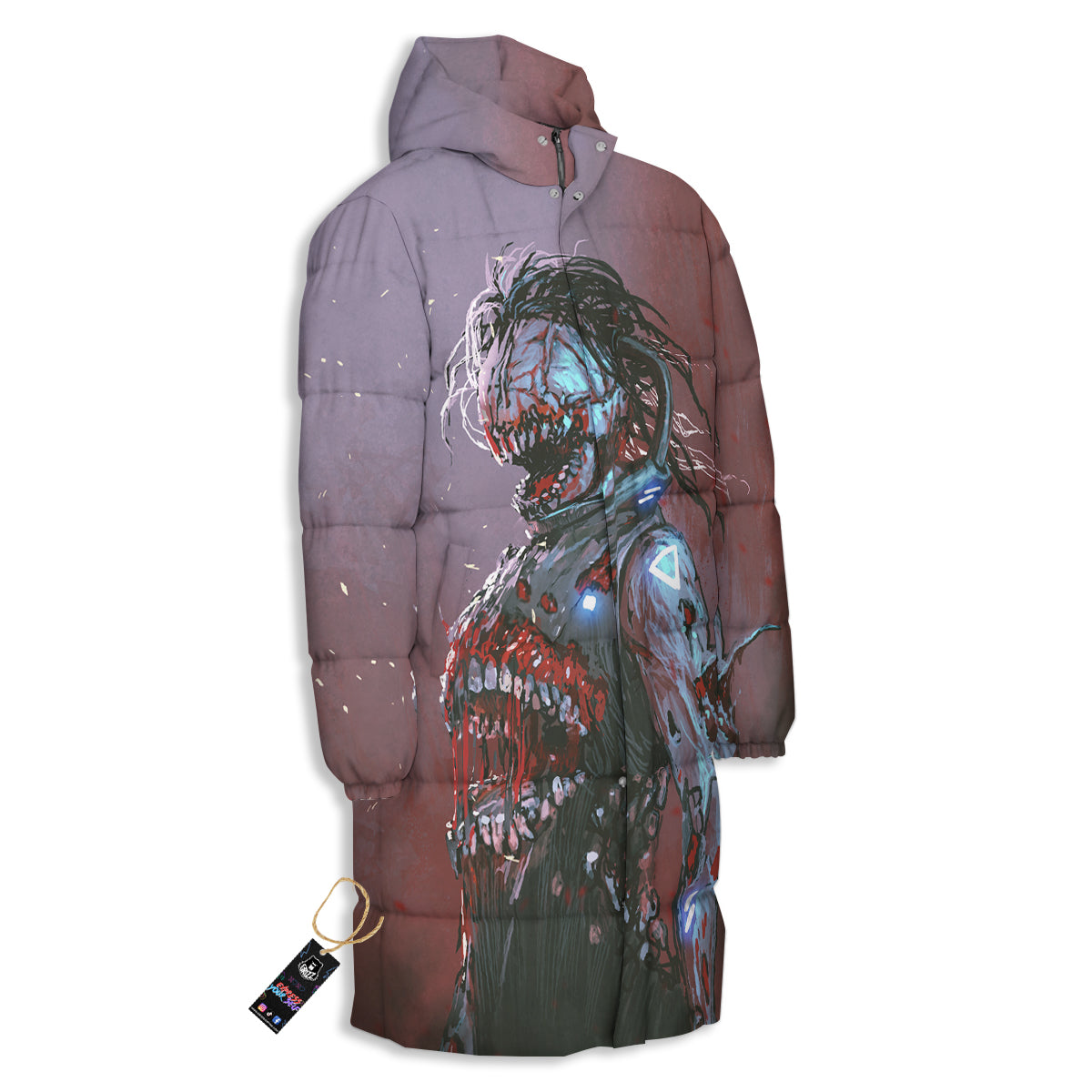 Watercolor Creepy Monsters Open Mouth Print Long Down Jacket