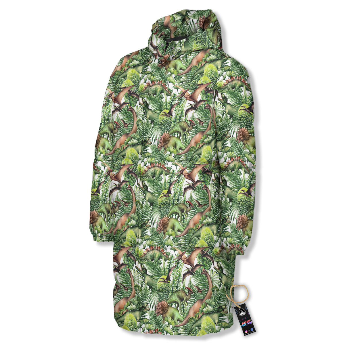 Watercolor Dinosaurs Plants Print Pattern Long Down Jacket