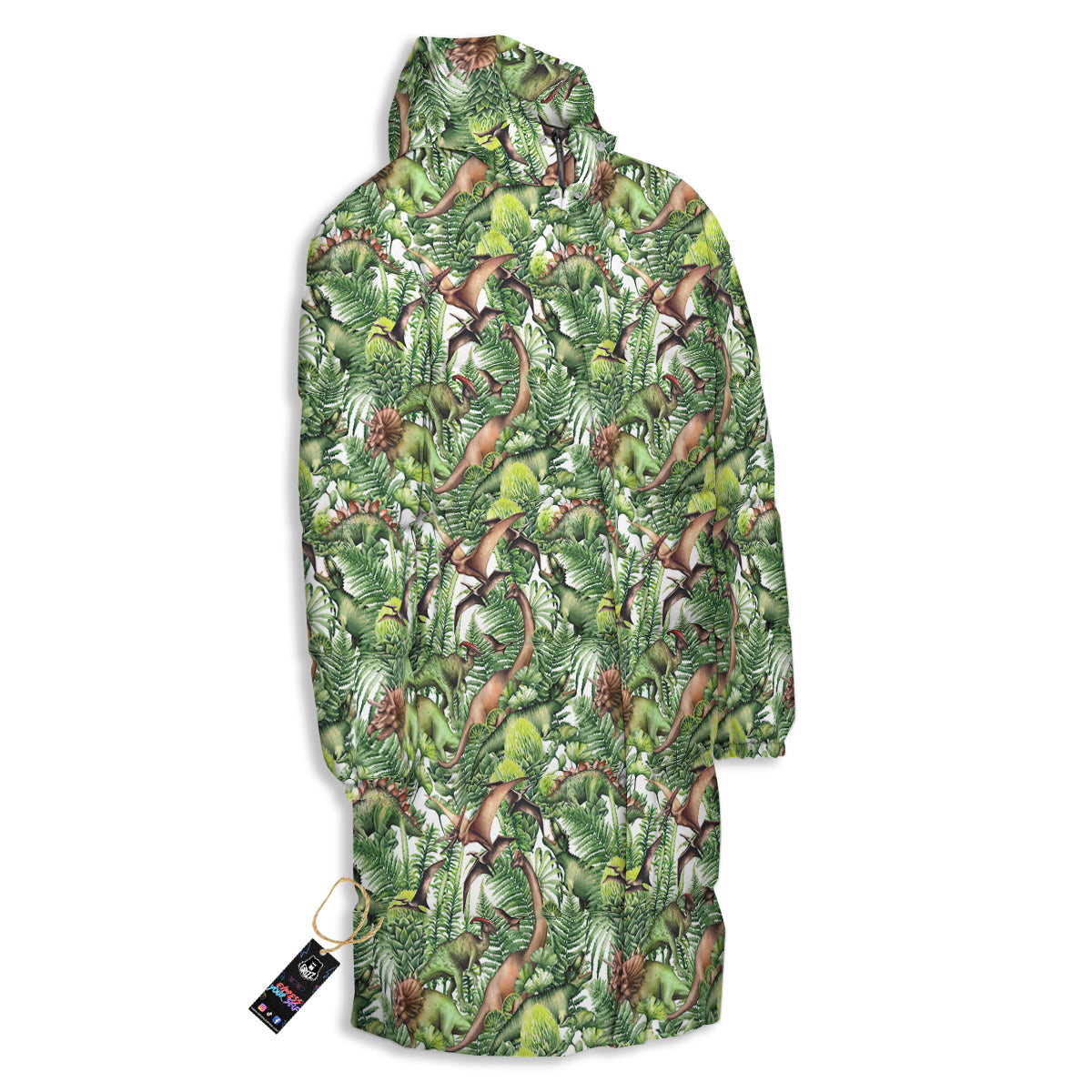 Watercolor Dinosaurs Plants Print Pattern Long Down Jacket