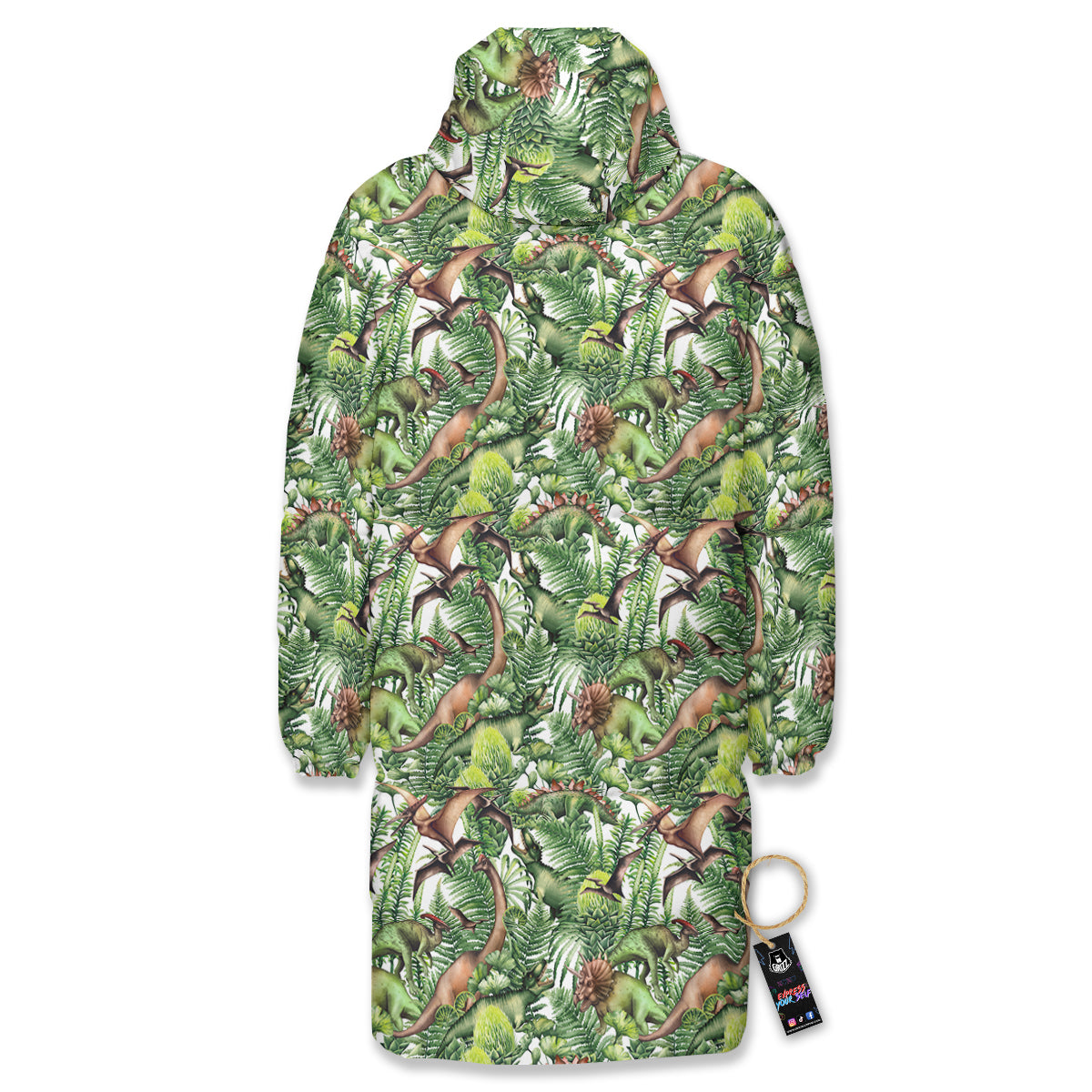 Watercolor Dinosaurs Plants Print Pattern Long Down Jacket