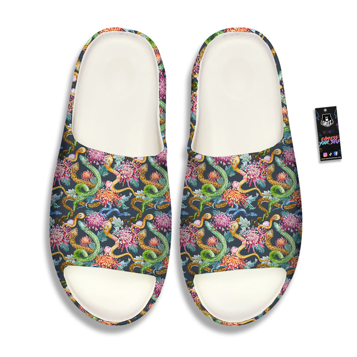 Watercolor Snake Chrysanthemum Flowers Print Pattern Sandals-grizzshop