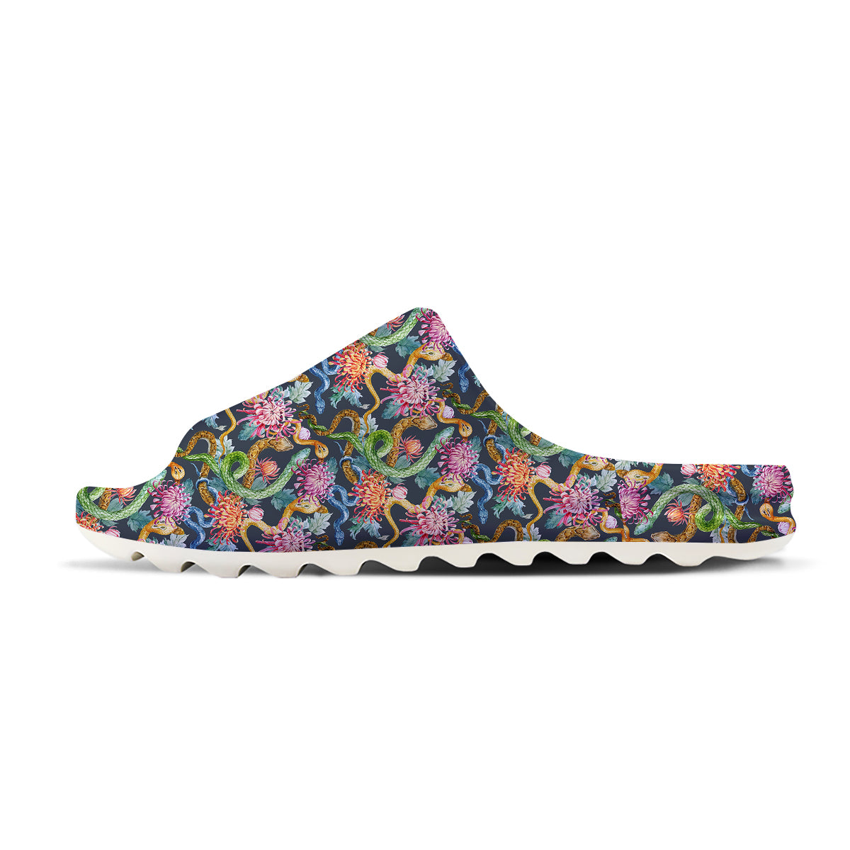 Watercolor Snake Chrysanthemum Flowers Print Pattern Sandals-grizzshop