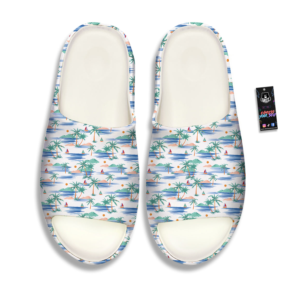 Watercolor Summer Island Palm Tree Print Pattern Sandals-grizzshop