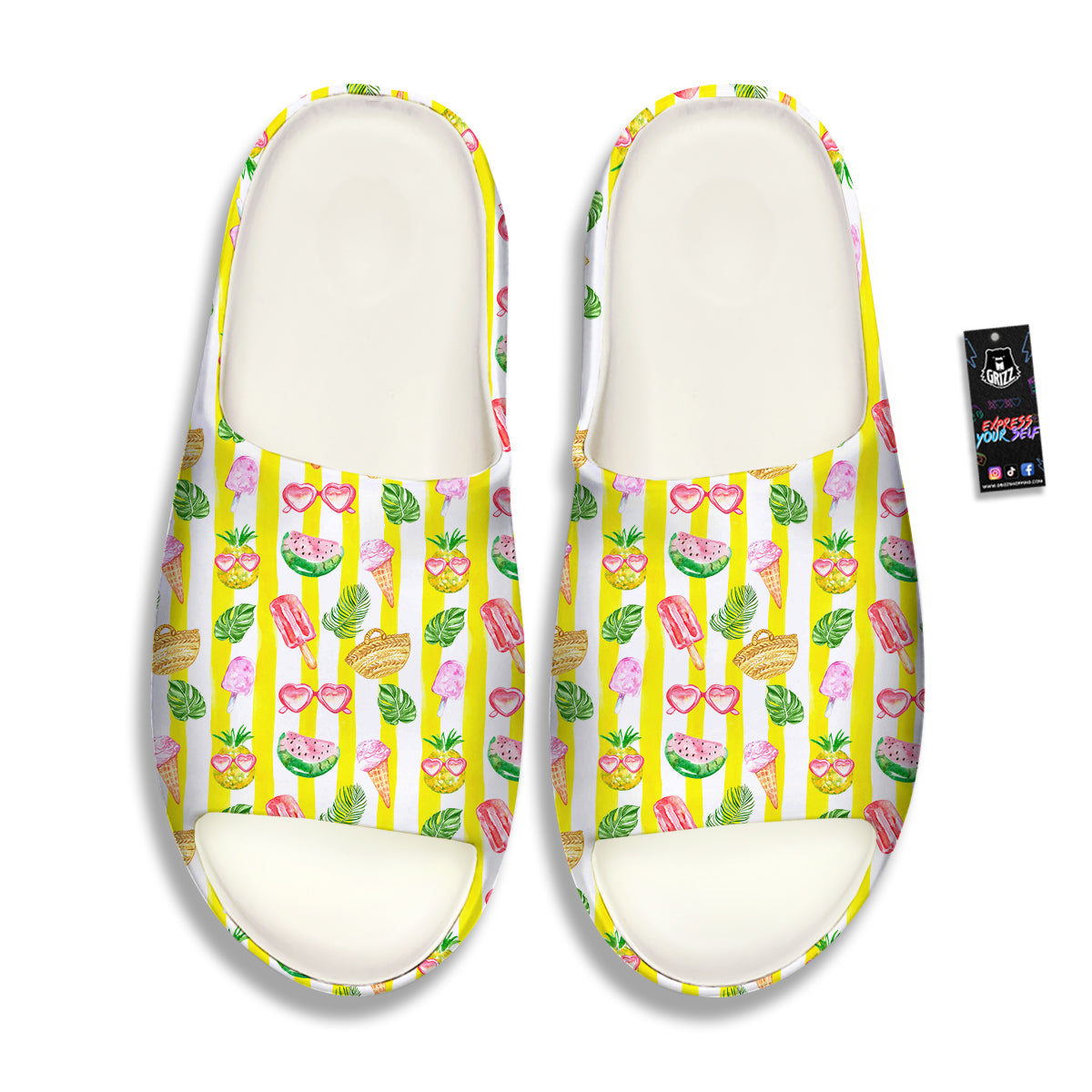 Watercolor Summer Yellow Stripe Print Pattern Sandals-grizzshop