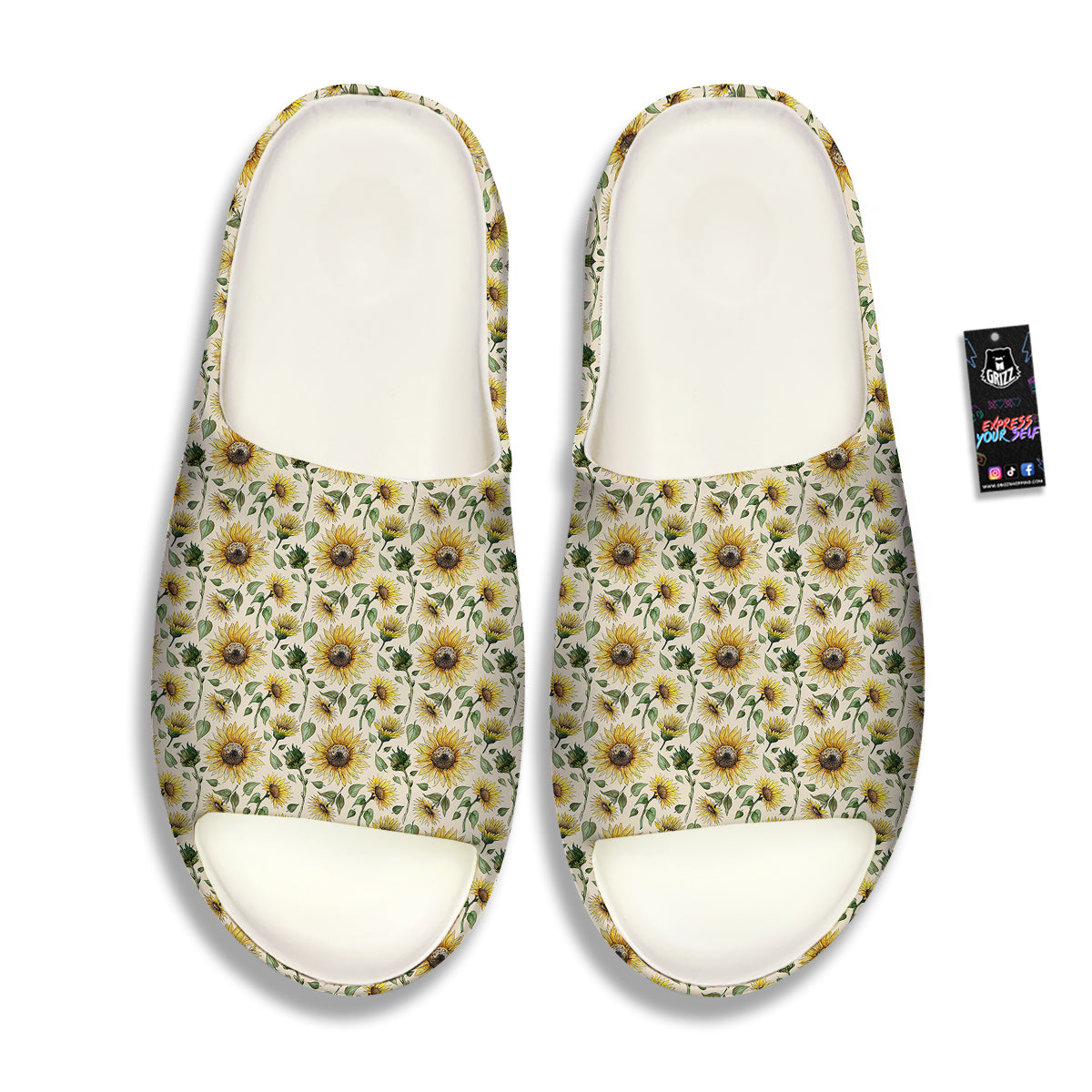 Watercolor Sunflower Beige Print Pattern Sandals-grizzshop