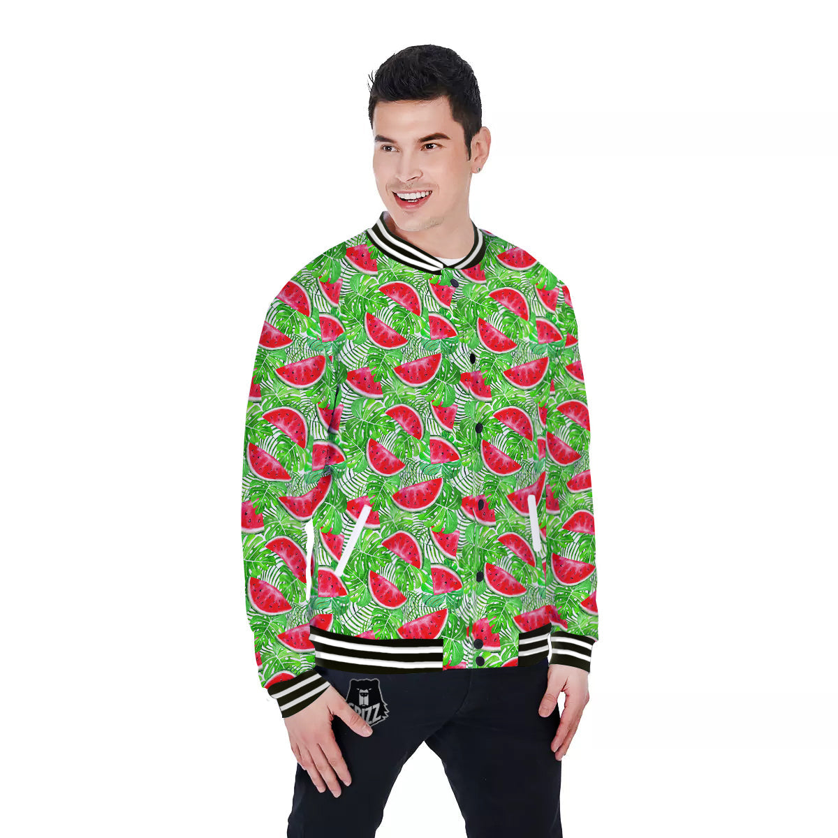 Watermelon Aloha Tropical Print Pattern Baseball Jacket-grizzshop