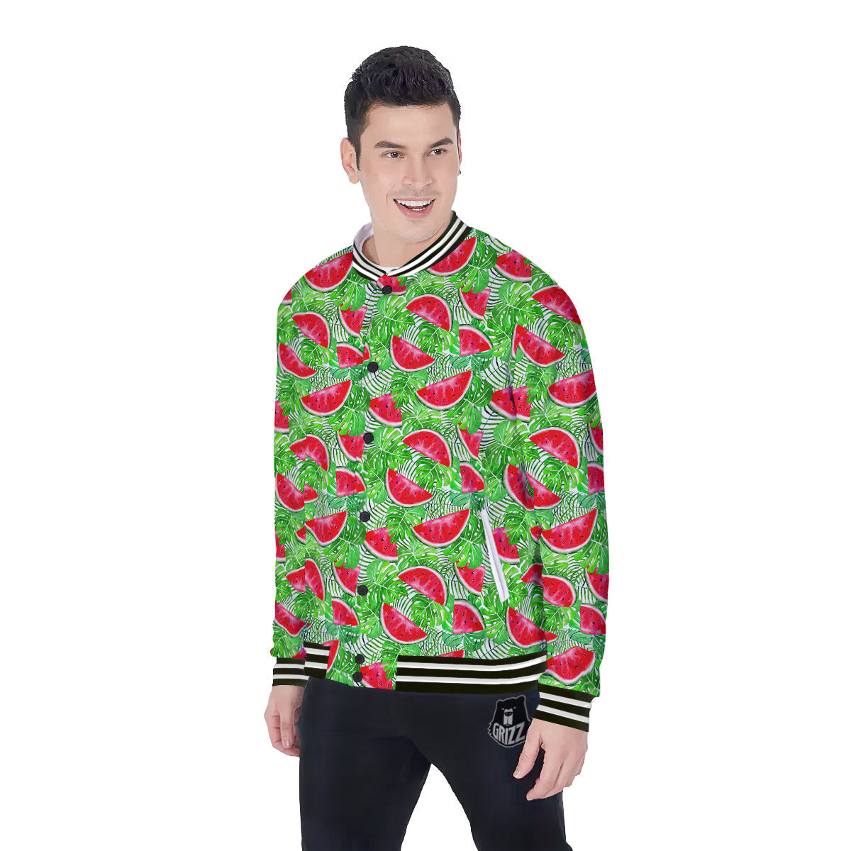 Watermelon Aloha Tropical Print Pattern Baseball Jacket-grizzshop