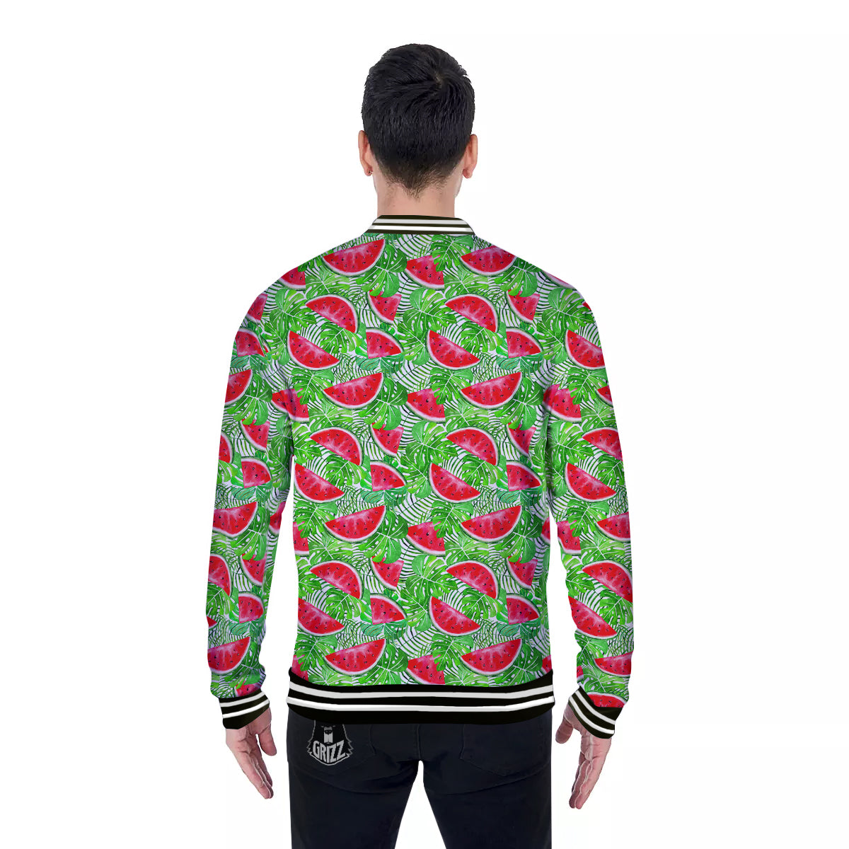 Watermelon Aloha Tropical Print Pattern Baseball Jacket-grizzshop