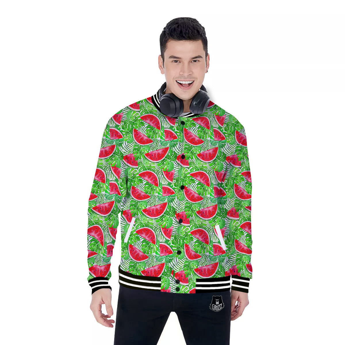 Watermelon Aloha Tropical Print Pattern Baseball Jacket-grizzshop
