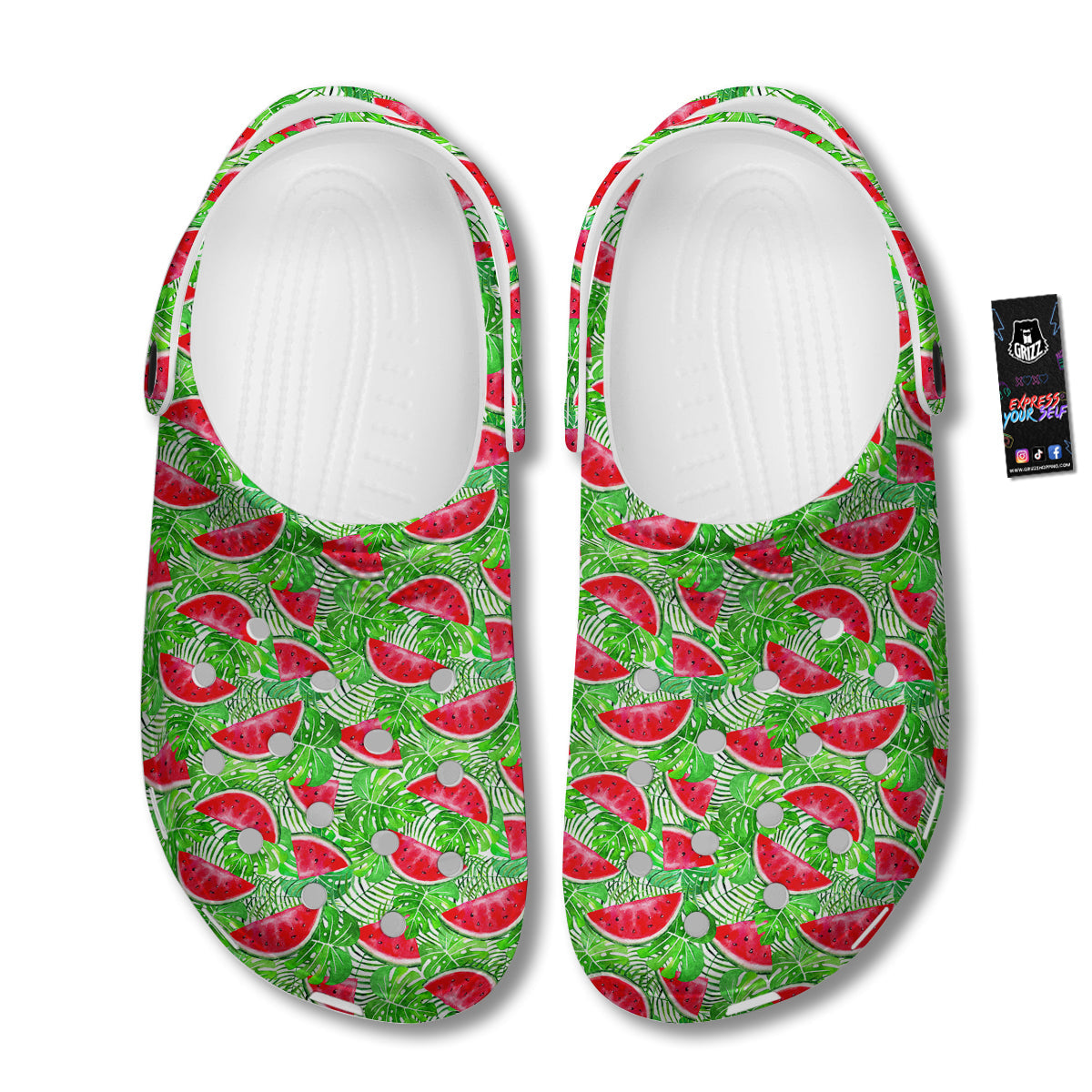 Watermelon Aloha Tropical Print Pattern Clog-grizzshop