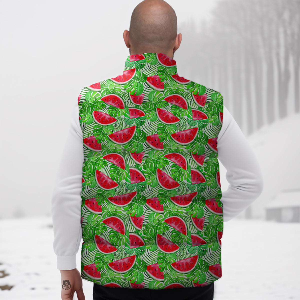 Watermelon Aloha Tropical Print Pattern Down Vest-grizzshop