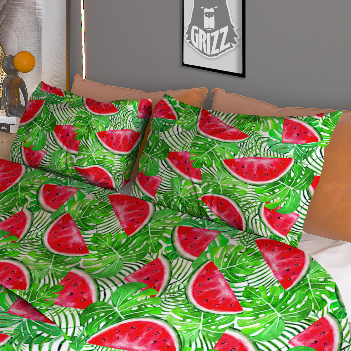 Watermelon Aloha Tropical Print Pattern Duvet Cover Bedding Set