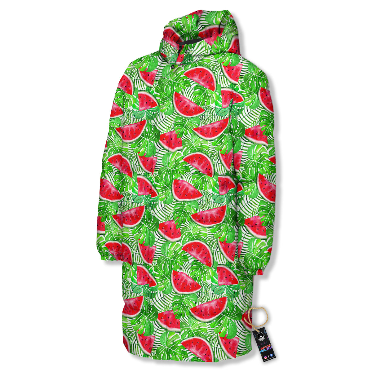 Watermelon Aloha Tropical Print Pattern Long Down Jacket-grizzshop