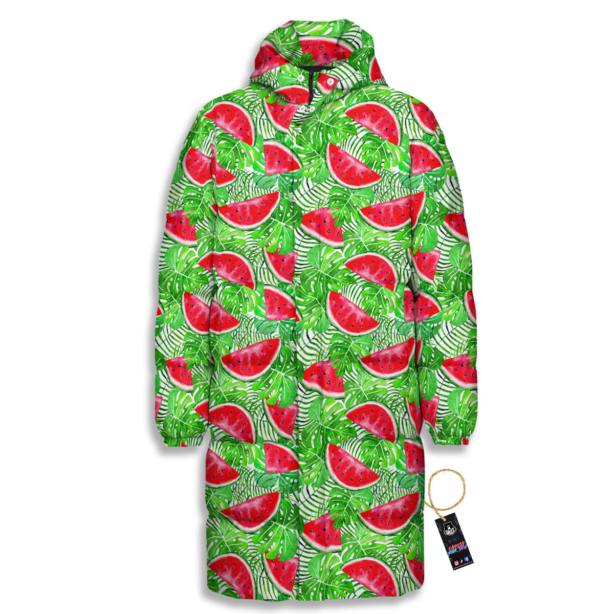 Watermelon Aloha Tropical Print Pattern Long Down Jacket-grizzshop