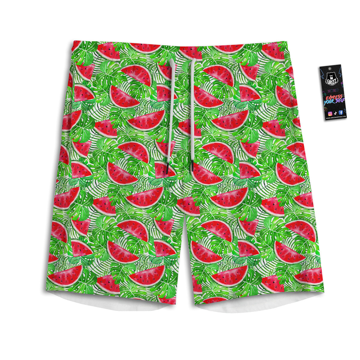 Watermelon Aloha Tropical Print Pattern Men's Athletic Shorts-grizzshop