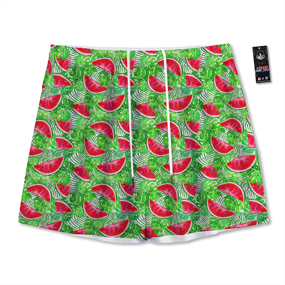 Watermelon Aloha Tropical Print Pattern Mesh Shorts-grizzshop