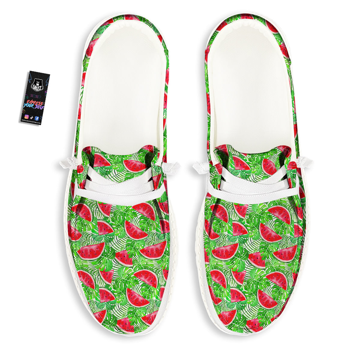 Watermelon Aloha Tropical Print Pattern White Loafers-grizzshop