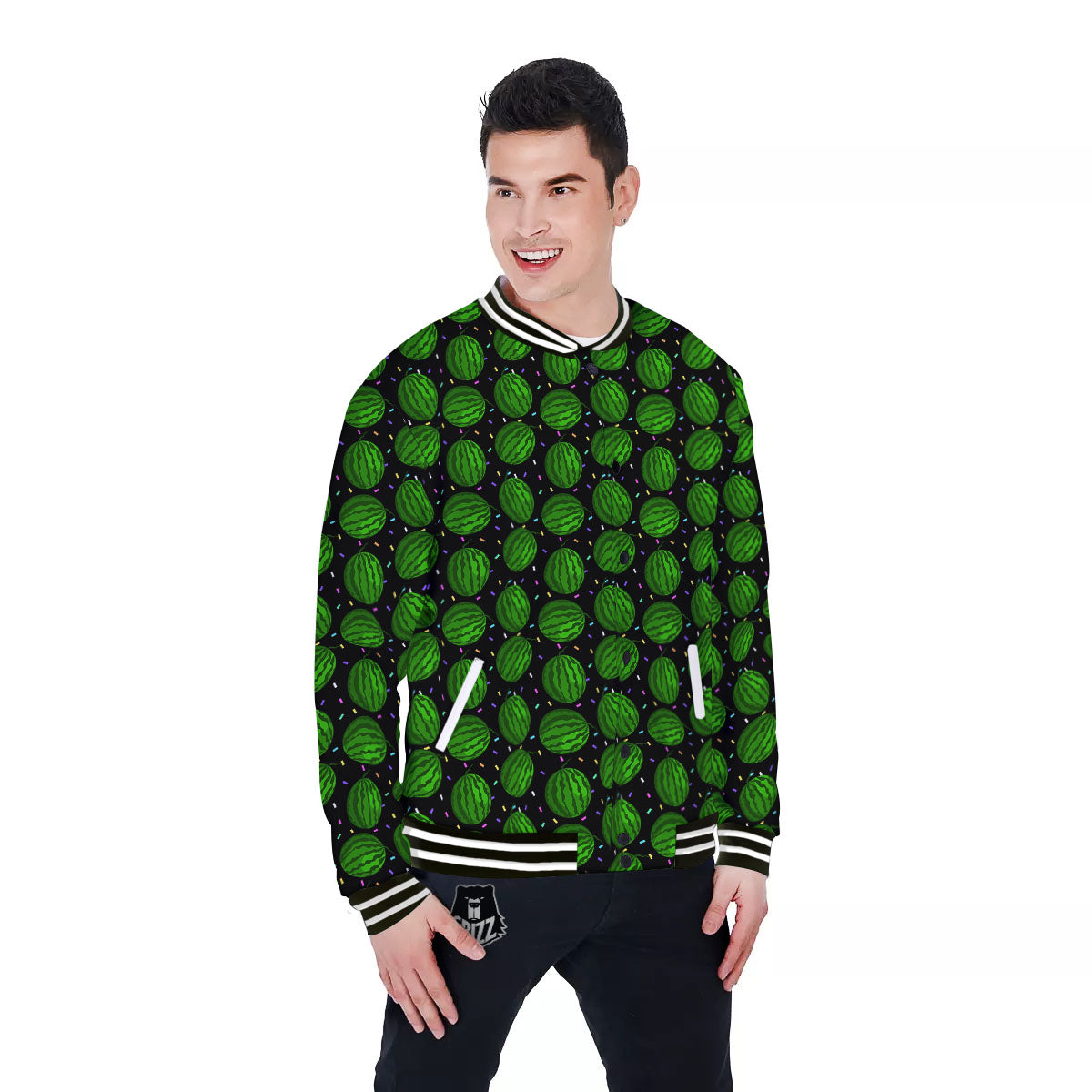Watermelon Black Cute Print Pattern Baseball Jacket-grizzshop